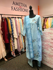 RFSS1324 - Soft Cotton Hakoba Kurta With Embroidery Win Sky Blue. Come With Pants And Dupatta