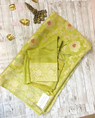 BNM101 - Pure Khaddi Banarasi Chiffon saree with Minakari Zari work. Comes with Stitiched Blouse.