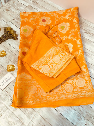 BNM105 - Pure Khaddi Banarasi Chiffon saree with Minakari Zari jaal work. Comes with Stitched Blouse.