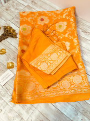 BNM105 - Pure Khaddi Banarasi Chiffon saree with Minakari Zari jaal work. Comes with Stitched Blouse.