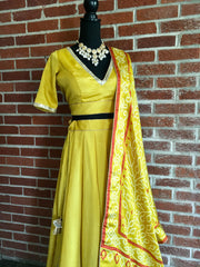 AFL1008 - Raw Silk Lehenga with pure gajji silk  Dupatta with digital Bandhej prints. Comes with stitched blouse