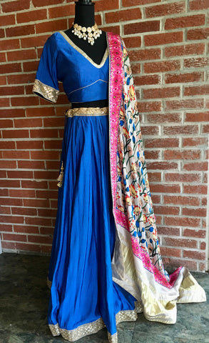 AFL1005 - Raw Silk Lehenga with pure Gajji Silk Dupatta with kalamkari digital prints. Comes with stitched blouse