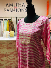 RFSS1301 - Cotton Lehriya Kurta With Embroidery On The Yoke