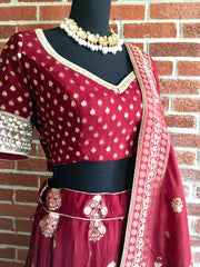 AFL1014 - Banarasi Silk Lehenga in Maroon comes with gold zari  work. Comes with banarasi silk dupatta. Comes with stitiched blouse