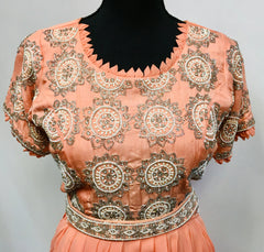 RFSS1042 - Heavy Party Wear Drape Style Chiffon Lehenga in Peach. Comes with heavy embroidered Blouse and Belt