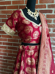 AFL1013 - Banarasi Silk Lehenga in Maroon comes with gold zari  work. Comes with banarasi silk dupatta. Comes with stitiched blouse