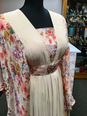 RFSS1325 - Chiffon Gown With Floral Print Kaftan Sleeves. Comes With Adjustable Belt.