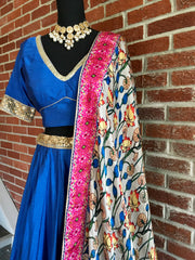 AFL1005 - Raw Silk Lehenga with pure Gajji Silk Dupatta with kalamkari digital prints. Comes with stitched blouse