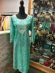 RFSS1301 - Cotton Lehriya Kurta With Embroidery On The Yoke