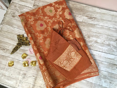 BNM104 - Pure Khaddi Banarasi Chiffon saree with Minakari Zari jaal work. Comes with Stitiched Blouse.