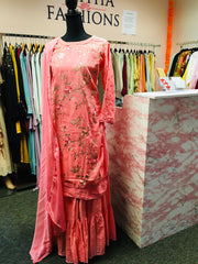 RFSS1408 - mull cotton embroided kurta with palazzo and dupatta