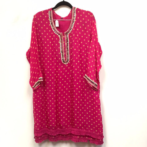 RFSS1352 - Silk Organza Bandhini Print Kurta with Mirror Embroidery on yoke.