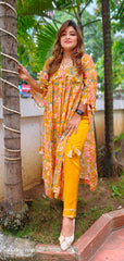 RFSS1204 - Muslin Silk Kurta with Stylish Neckline. Comes with Pants