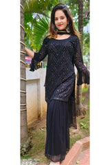 RFSS1232 - Foil Mirror Kurta with Chiffon Sharara and Dupatta