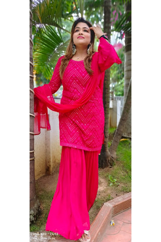 RFSS1232 - Foil Mirror Kurta with Chiffon Sharara and Dupatta