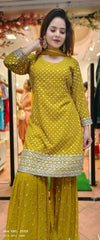 RFSS1234 - Foil Mirror Kurta in Chiffon. Comes with Chiffon Sharara and Dupatta