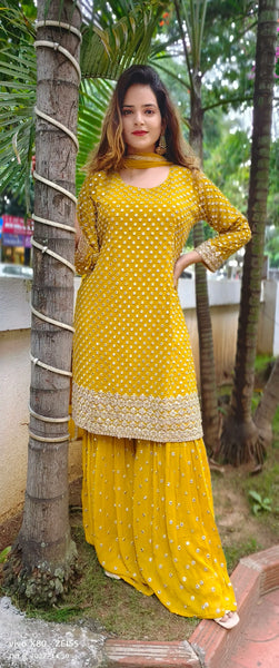 RFSS1234 - Foil Mirror Kurta in Chiffon. Comes with Chiffon Sharara and Dupatta