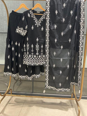 RFSS1406 - foil mirror thread embroided cotton kurta with sharara and dupatta