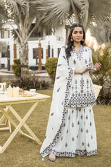 RFSS1406 - foil mirror thread embroided cotton kurta with sharara and dupatta