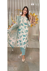 RFSS1410 - floral white printed cotton full suit with dupatta