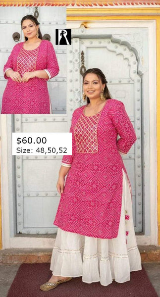 RFSS308 - Gota Work Double Layered Bandhini Kurta with attached Skirt