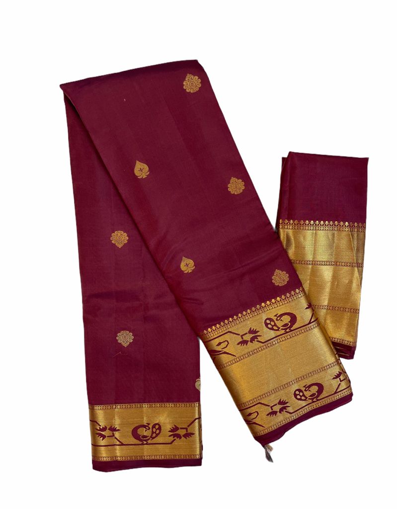 Old Gold Kanjivaram Silk Saree With Floral And Mayil Design | Singhania's